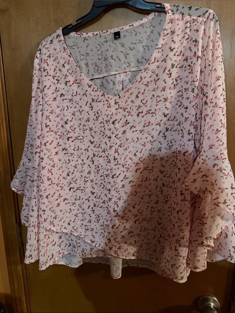 Light Pink Floral V-Neck Ruffled Layered Blouse